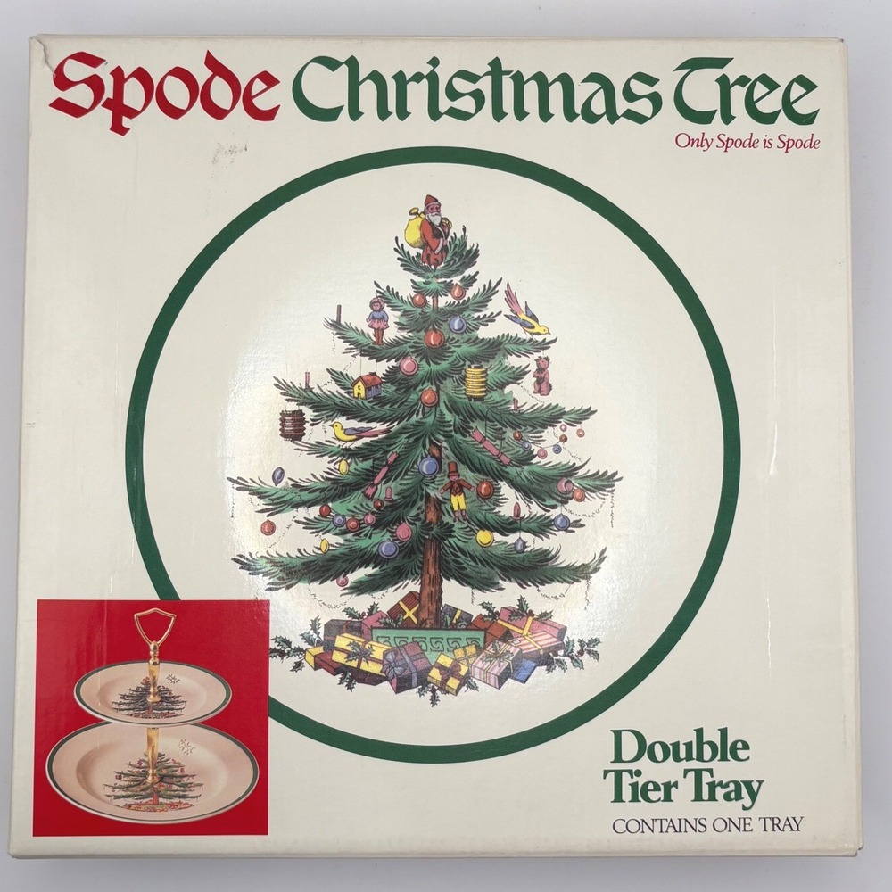 Vtg Spode Christmas Tree 2 Tier Tray Serving Stand England Holiday Classic S3324